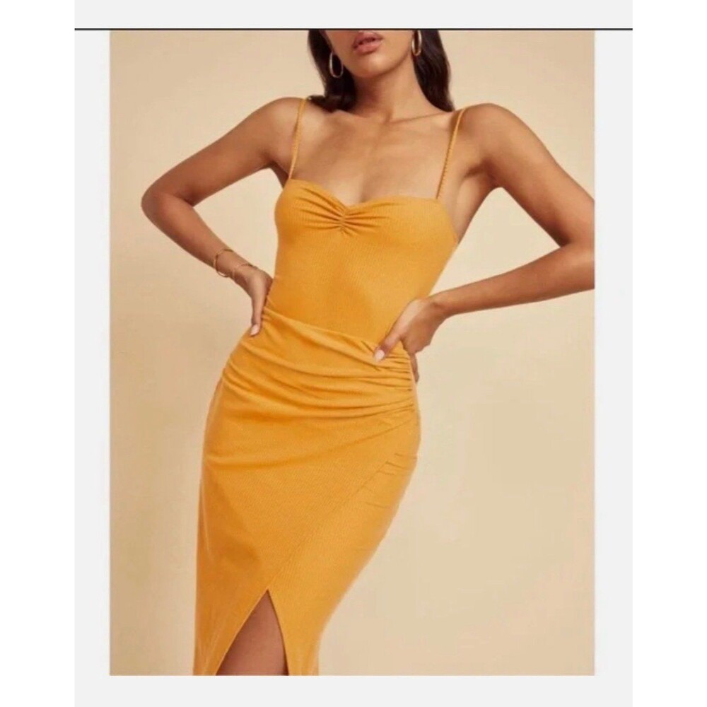 Reformation Formosa Knit Dress in Ochre size S